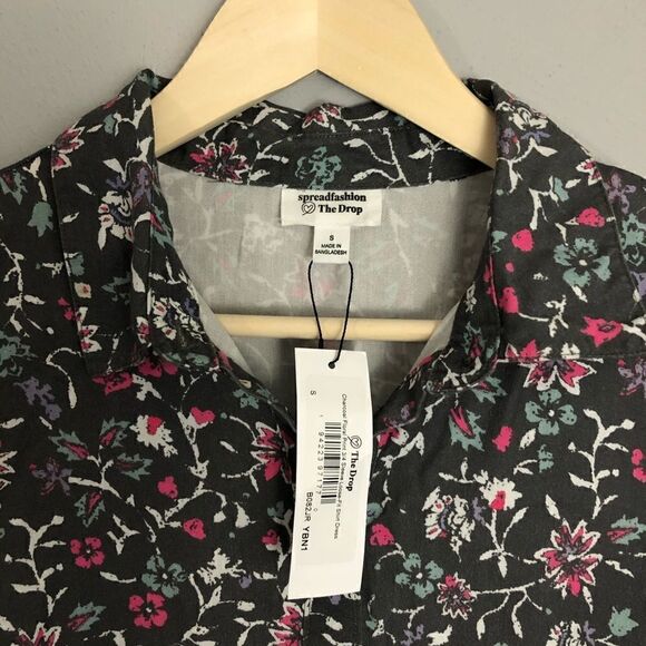 Amazon The Drop Spread Fashion Gray Floral Dress Button Up - Picture 2 of 12